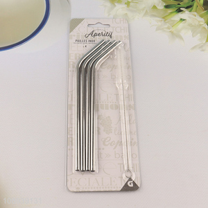 Low price 4pcs stainless steel drinking <em>straw</em> for juice coffee