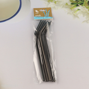 Best selling 6pcs black stainless steel reusable drinking <em>straw</em>