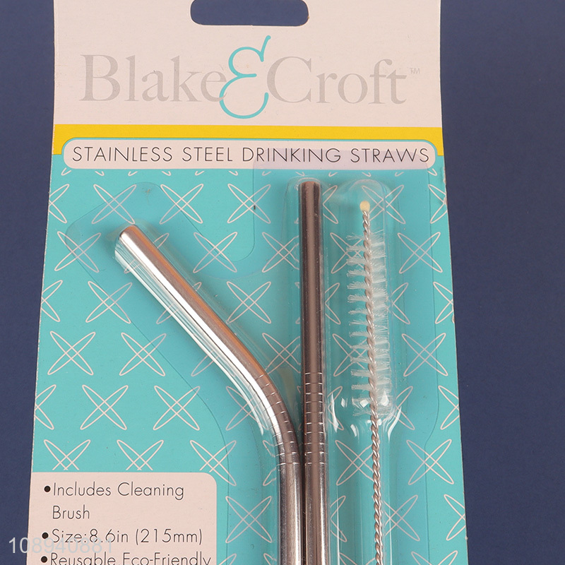 New Arrival 2+1 Reusable Stainless Steel Straws with Straw Cleaner Brush