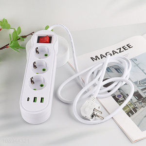 Factory Supply EU Extension Socket Power Strip with 2 USB Charging Ports