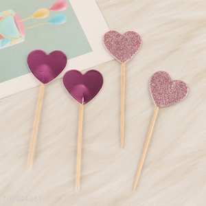 High Quality 4PCS Heart Cupcake Toppers Cupcake Fruit Toothpicks