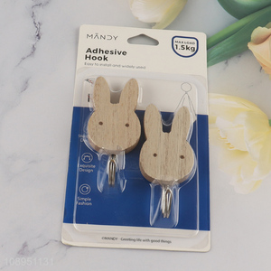 Hot Selling 2PCS Rabbit Shape Wooden Hooks Self Adhesive Wall Hooks