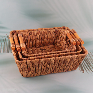 Good Quality 3PCS Multipurpose Water Hyacinth Storage Basket with Built-in Handles