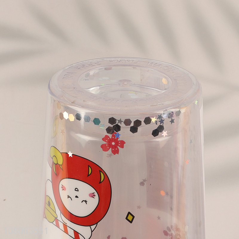 Top products double wall lucky cat drinking cup with lid and straw