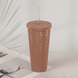 Good price 665ml plastic drinking cup with lid&straw