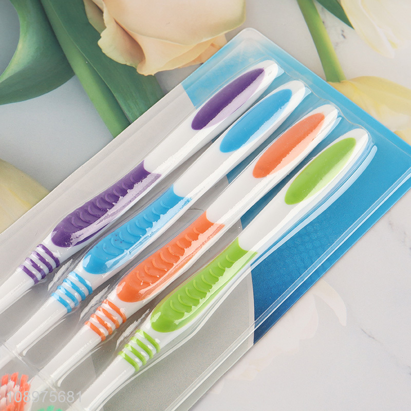 New product 4pcs multicolor soft bristle adult toothbrush set for sale