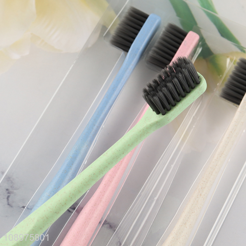 Good quality 4pcs eco-friendly wheat straw adult toothbrush set for sale