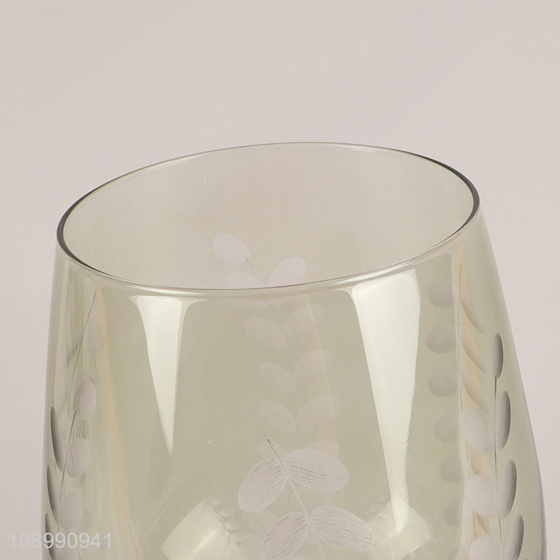 China Product Leaf Pattern Stemless Glass Water Cup Juice Wine Glasses