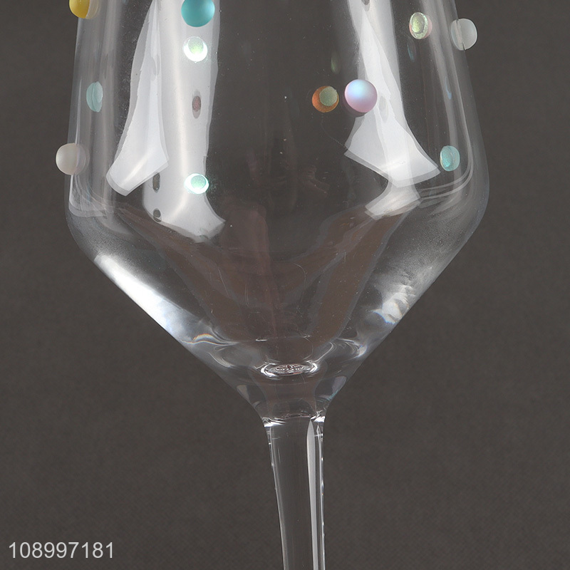 Wholesale Colorful Dots Long Stemmed Red Wine Glasses for Wedding Anniversary