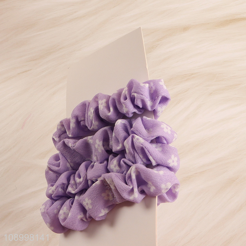 New Arrival 4PCS Soft Floral Print Hair Scrunchies for Thick Hair