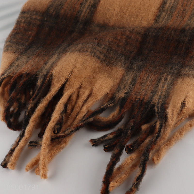 Hot Sale Women's Scarf Winter Cashmere Feel Plaid Scarf with Fringe