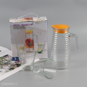 New arrival 3pcs home glass drinkware glass cup glass water jug set