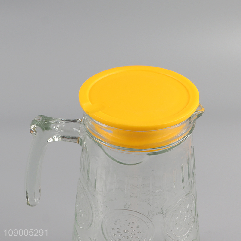 Most popular 5pcs glass embossed water cup water jug set for kitchen