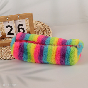 Top products rainbow color plush kids students pencil bag with zipper