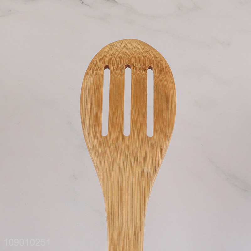 Yiwu market bamboo long handle kitchen utensils slotted spatula for cooking