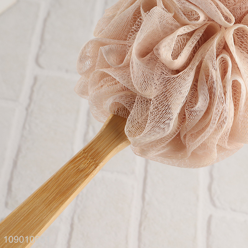 Online Wholesale Mesh Loofah Bath Brush with Long Bamboo Handle