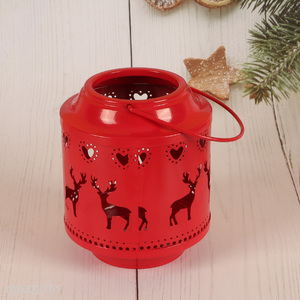 Popular products red Christmas decoration metal candle holder with handle