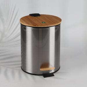 Factory supply 5Lhousehold pedal waste bin trash bin with bamboo lid