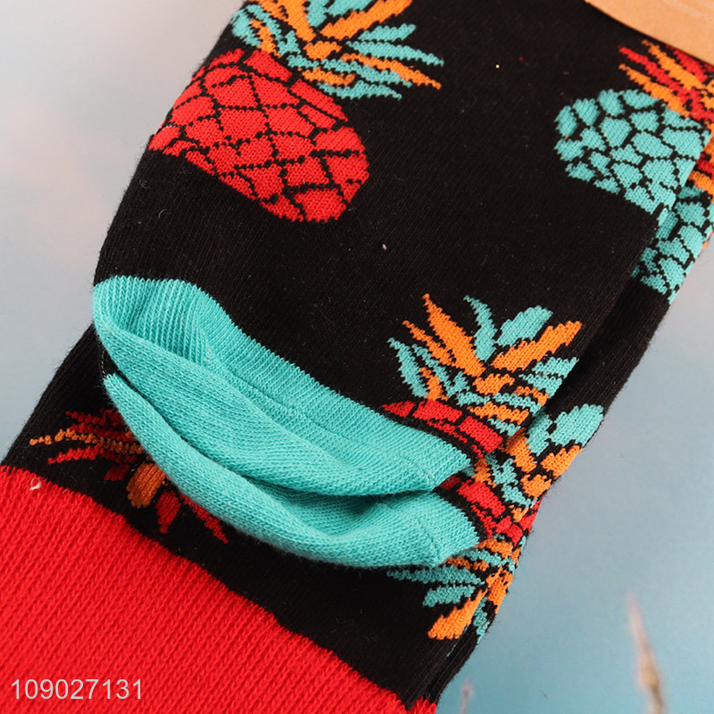 Top products pineapple pattern breathable men women cotton socks