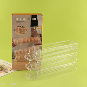 China wholesale clear 3layers rolling egg box egg stacked storage box for kitchen