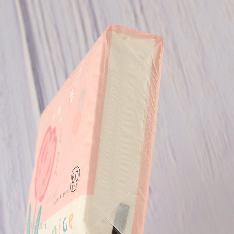Top quality portable 60pcs wood pulp facial tissue napkin dry&wet dual-use tissue