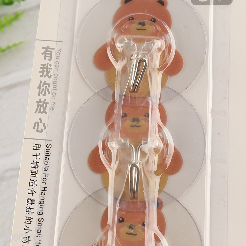 China supplier cartoon bear round heavy duty 3pcs sticky hook wall hook set