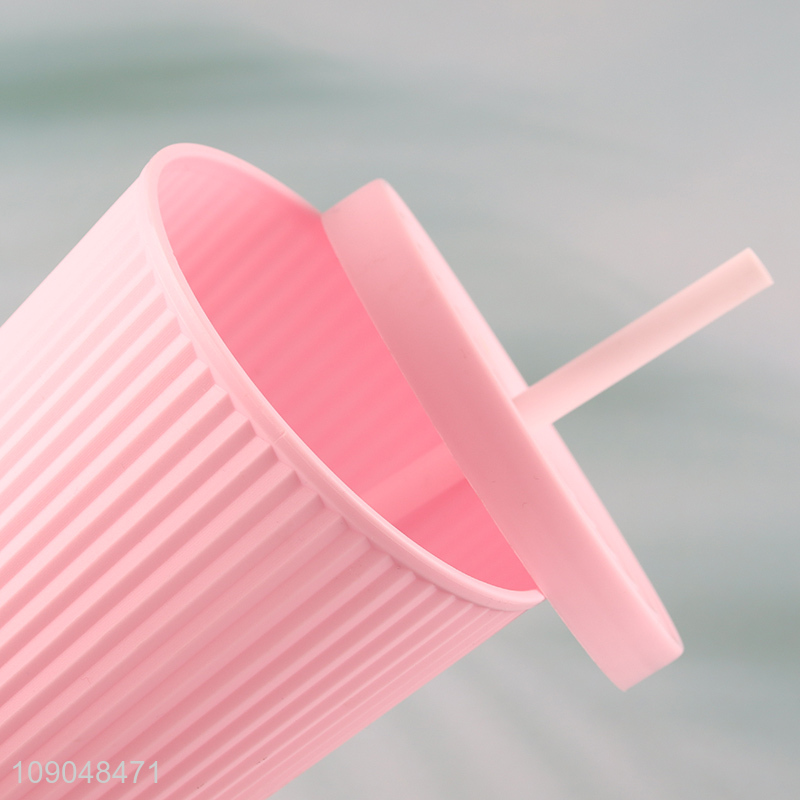 Factory supply pink plastic large capacity water cup drinking cup with straw