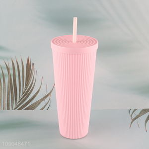 Factory supply pink plastic large capacity water cup drinking cup with straw