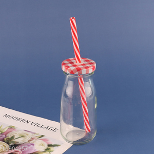 Good quality clear unbreakable glass water cup drinking cup with straw