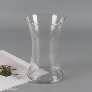 Yiwu market tall clear glass flared flower vases for home decor