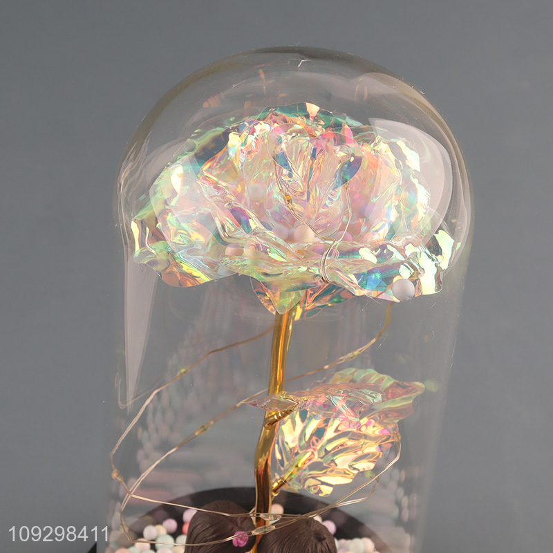 Good quality rose flower couple ornament with glass cover