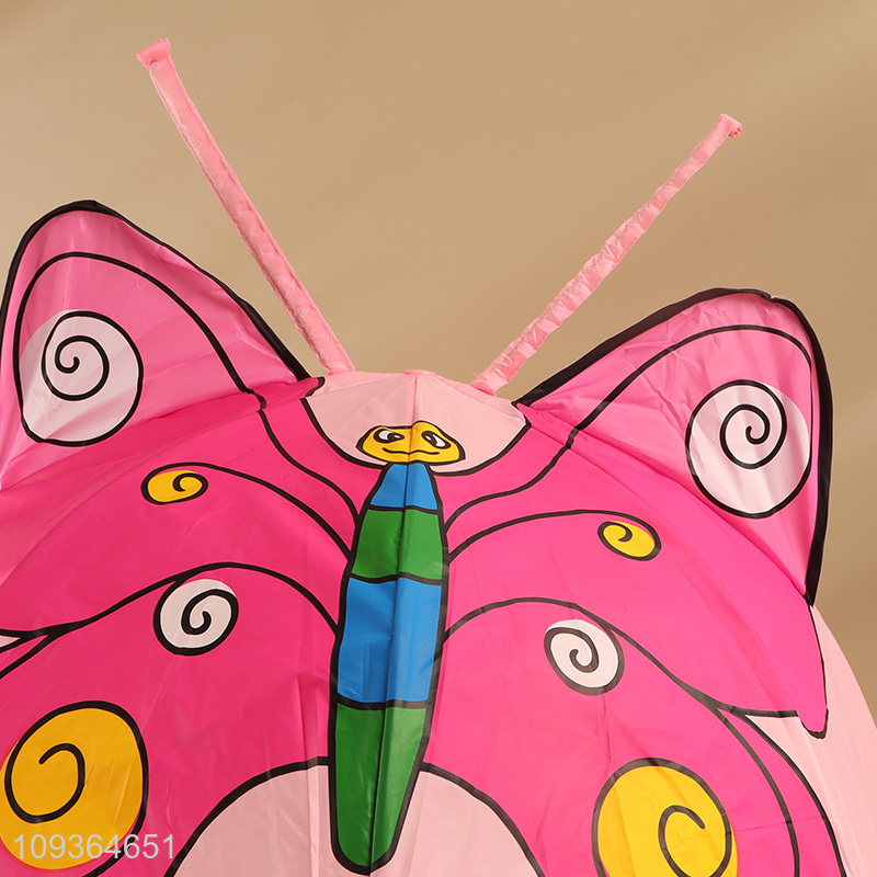 Low price pink butterfly waterproof children umbrella