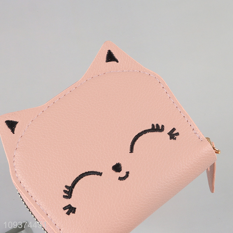 Good quality pink cat girls leather wallet