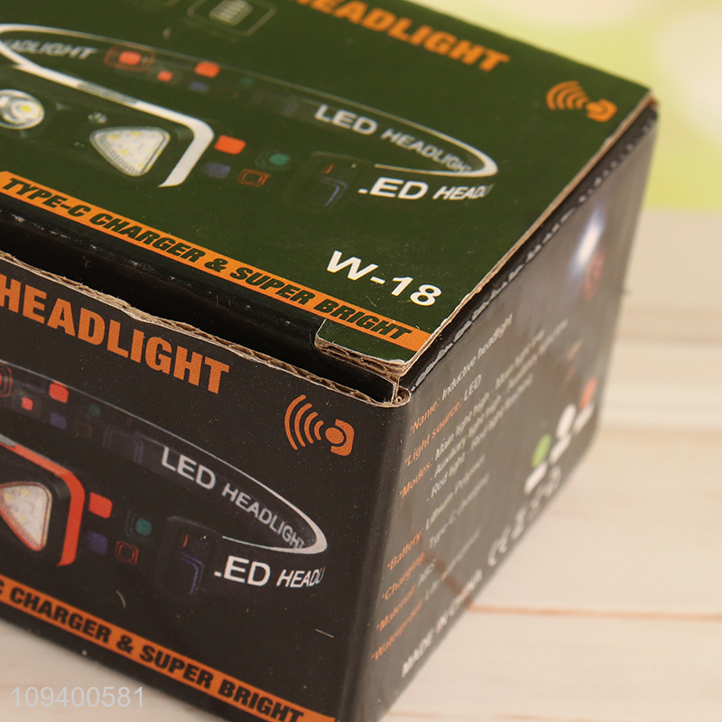 Good selling plastic type-c rechargeable sensor headlamp