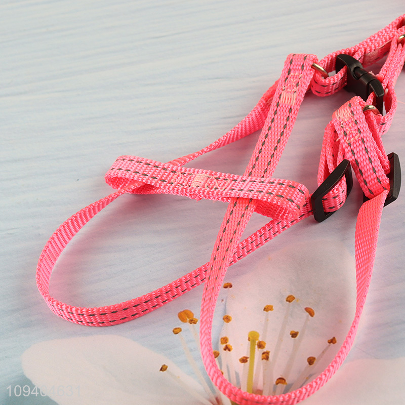 New style pink adjustable dog harness and leash set