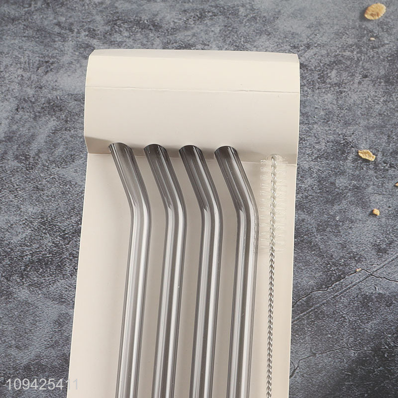 Latest products reusable glass drinking straw with cleaning brush