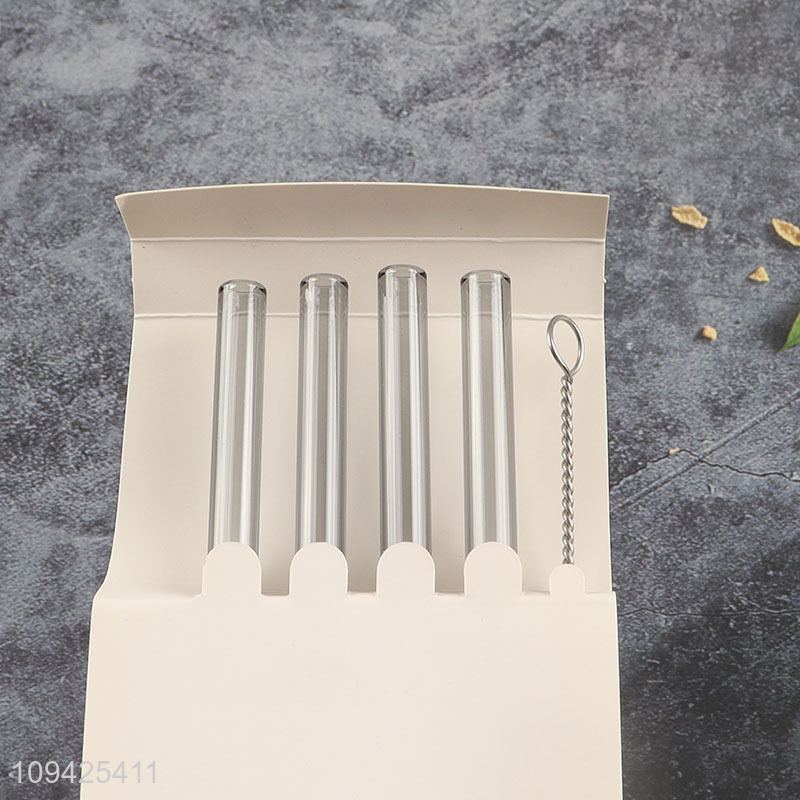 Latest products reusable glass drinking straw with cleaning brush