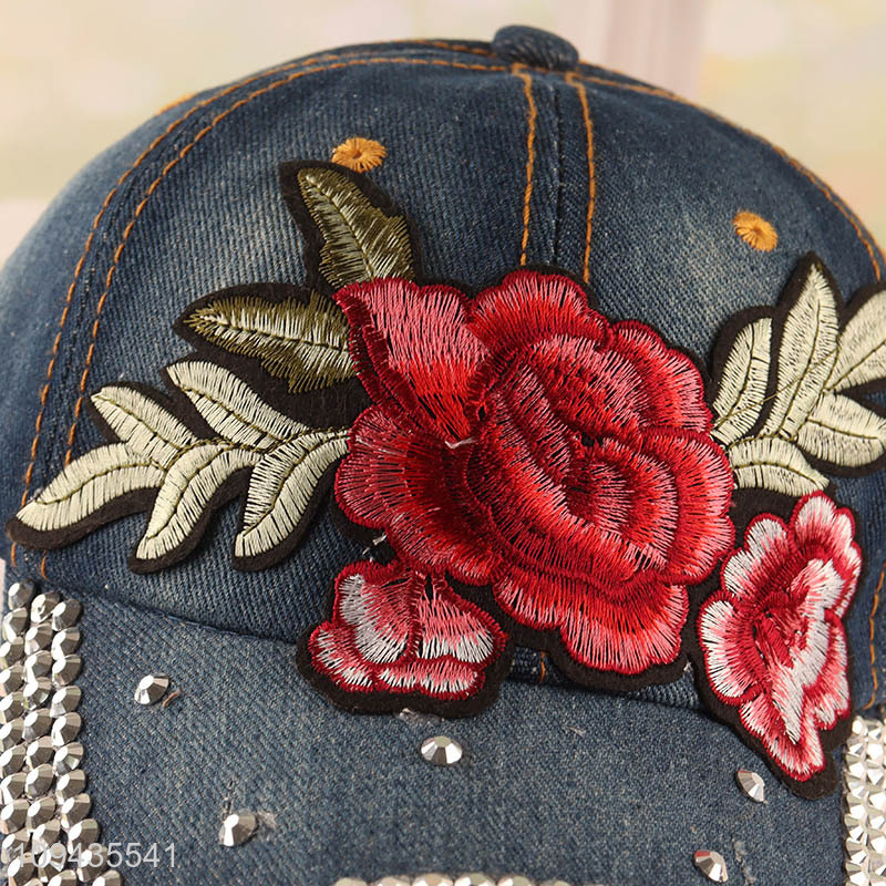 Online wholesale rose flower fashion polyester peaked cap