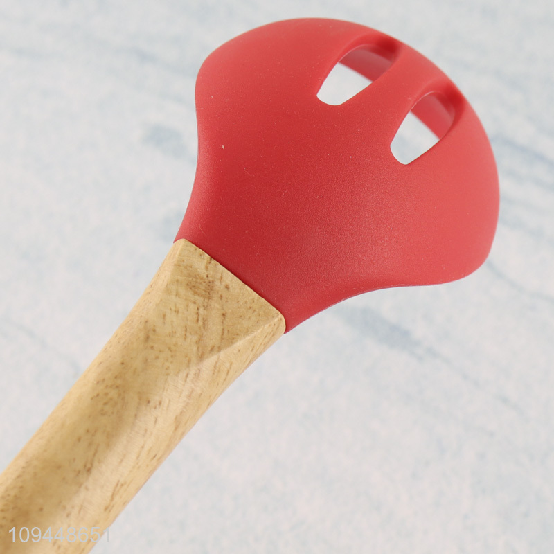 Hot products wooden handle silicone slotted spoon