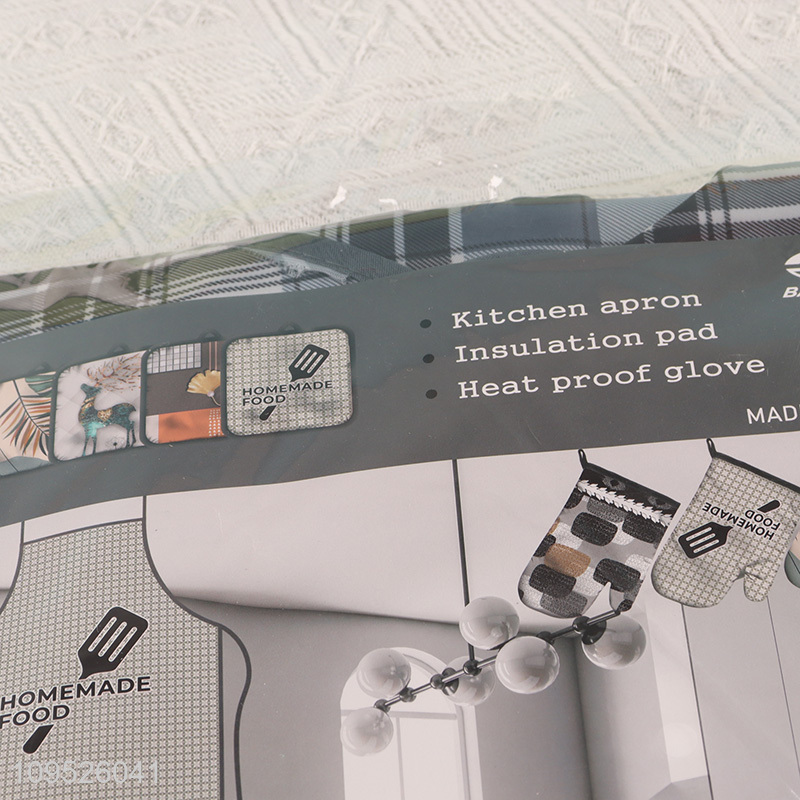 Good sale 3pcs kitchen apron heat pad oven mitts set