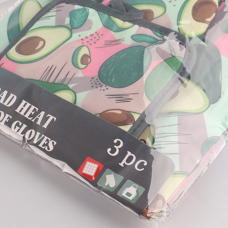 Best sale 3pcs kitchen apron insulation pad oven mitts set