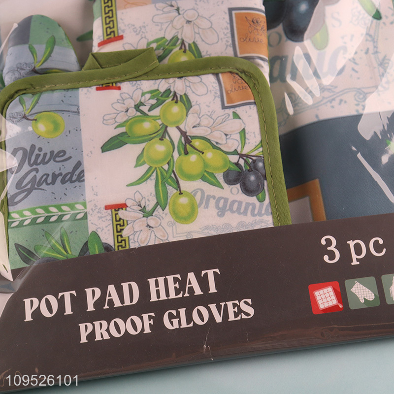 Hot items 3pcs kitchen apron heat pad oven mitts set