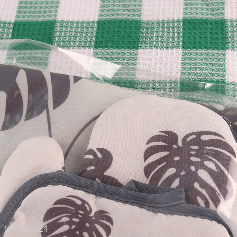 Latest products 3pcs kitchen apron heat pad oven mitts set