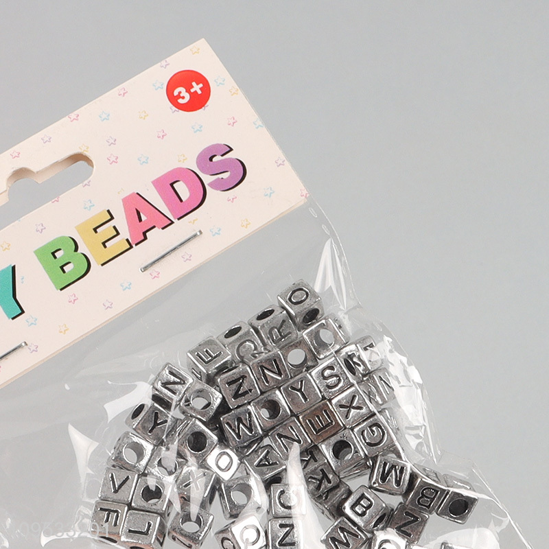 Kids DIY Silver Cube Alphabet Beads Jewelry Making Kit